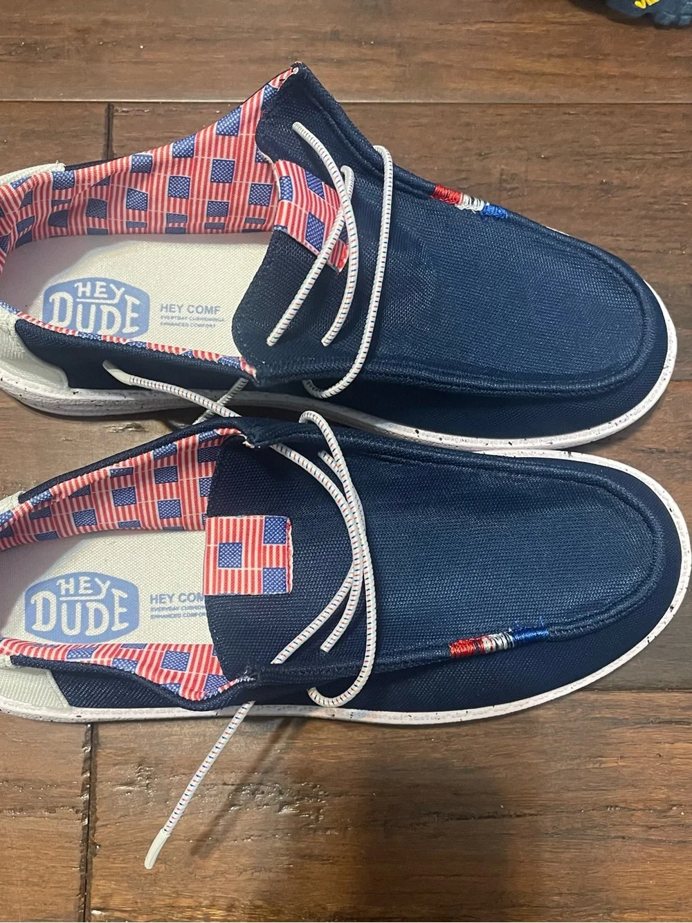 Hey Dude Wally Men’s Slip-On Lightweight Canvas USA Flag Navy/White/Red 10.5